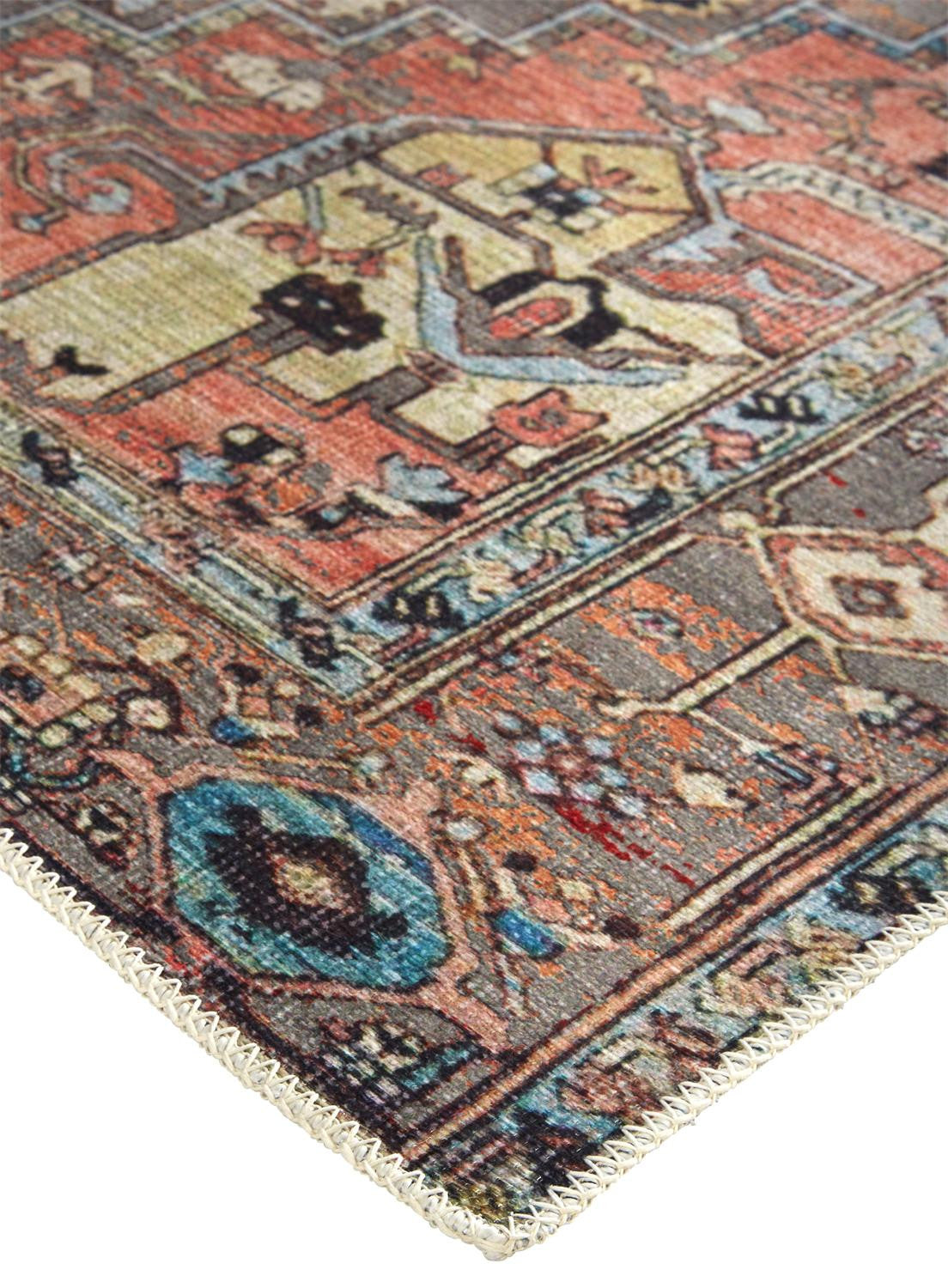 9 x 12 Taupe Red & Brown Floral Rug