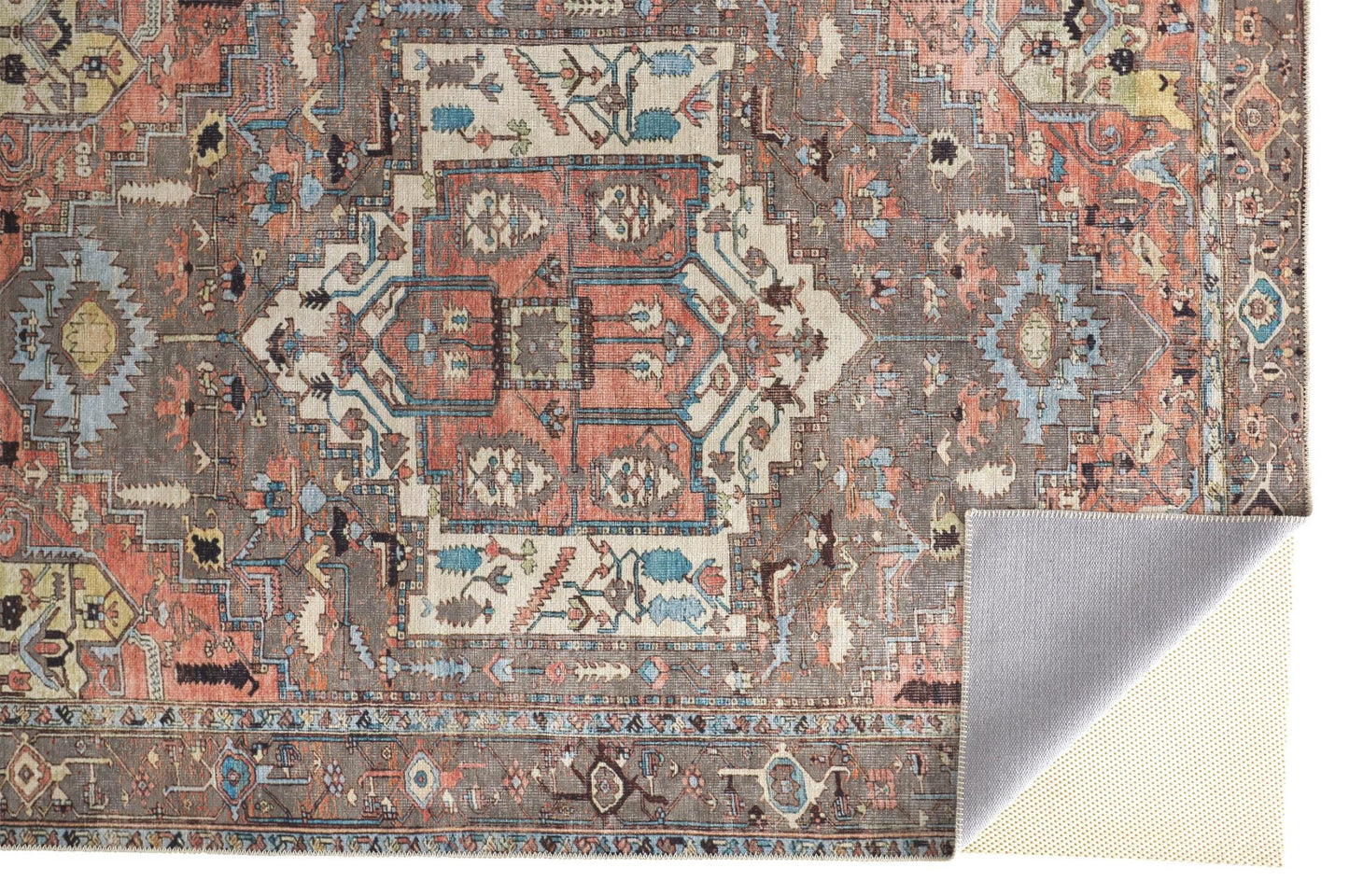 9 x 12 Taupe Red & Brown Floral Rug