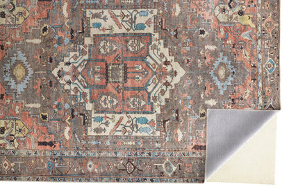 9 x 12 Taupe Red & Brown Floral Rug