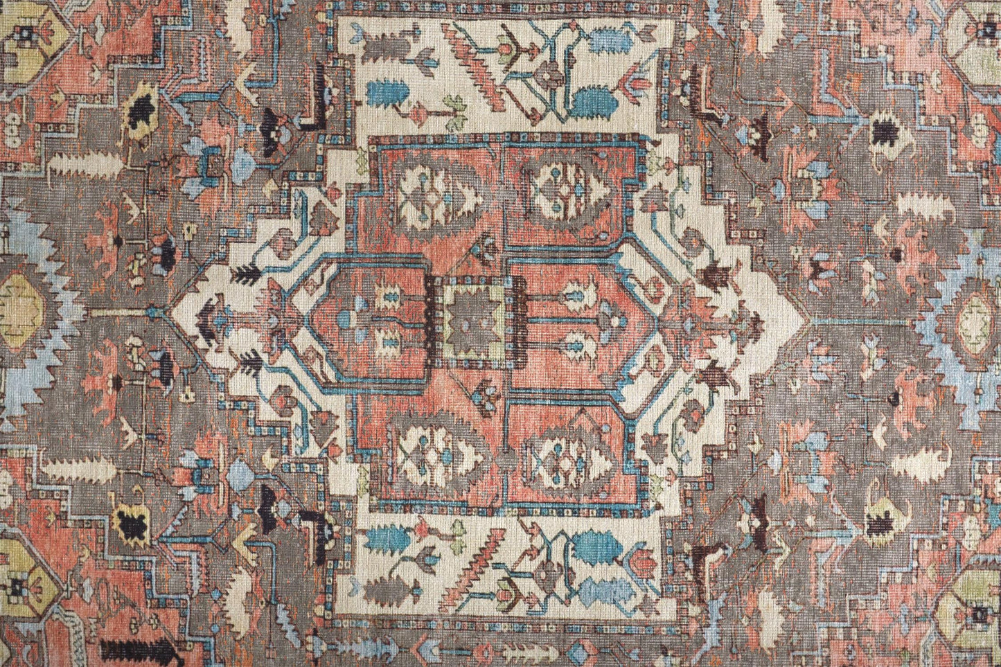9 x 12 Taupe Red & Brown Floral Rug