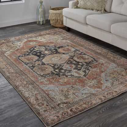 9 x 12 Orange Brown & Taupe Rug