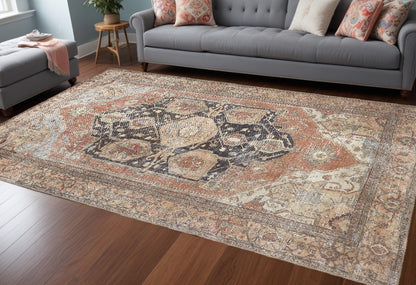 9 x 12 Orange Brown & Taupe Rug