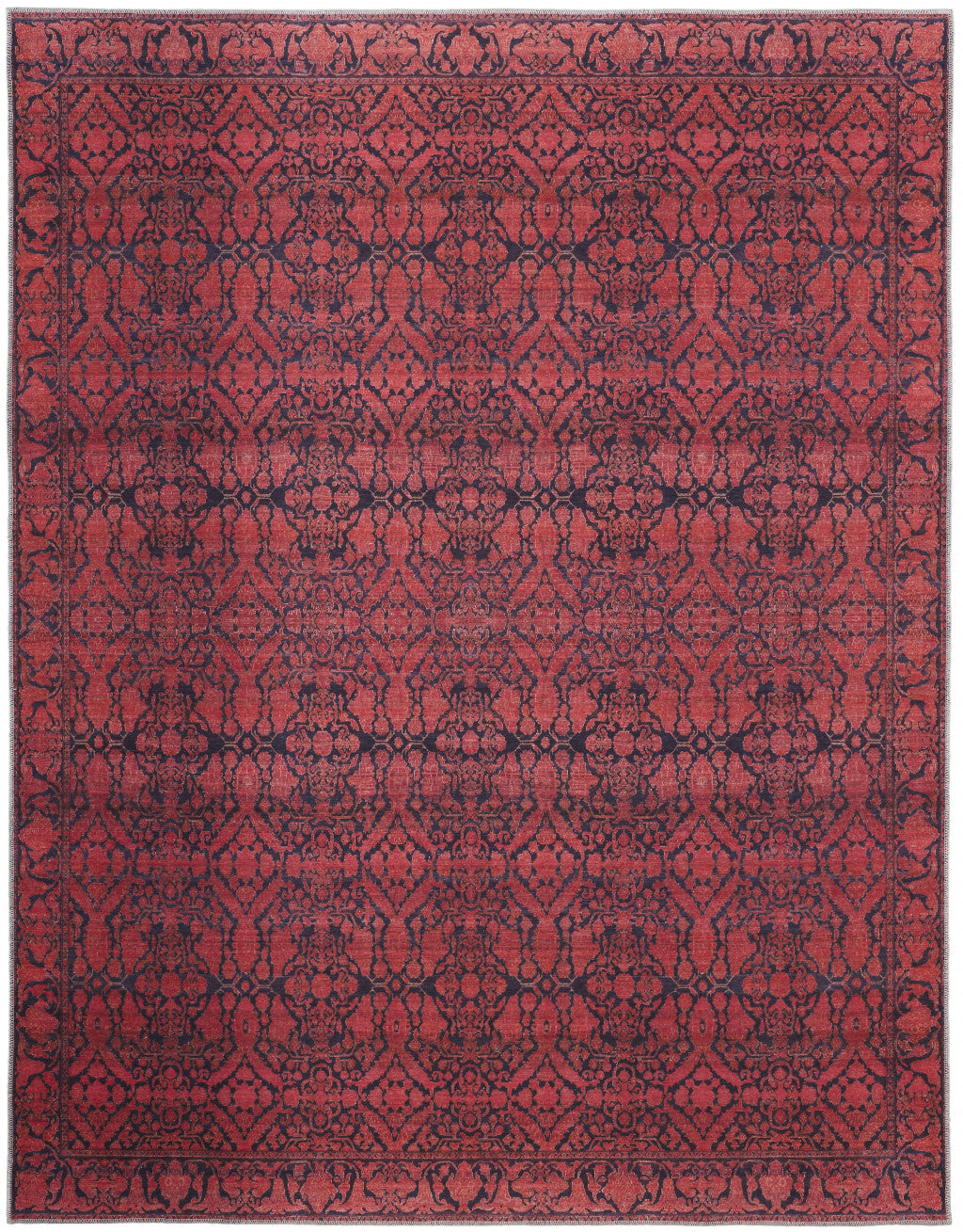 9 x 12 Red & Black Floral Power Loom Rug