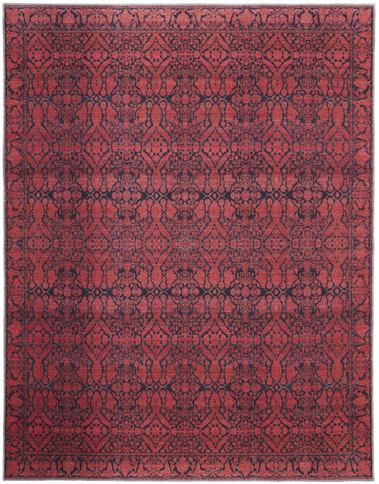 9 x 12 Red & Black Floral Power Loom Rug