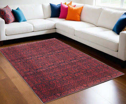 9 x 12 Red & Black Floral Power Loom Rug