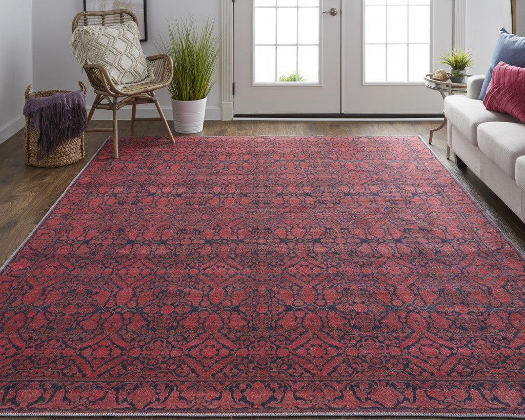 9 x 12 Red & Black Floral Power Loom Rug