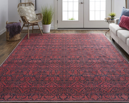 9 x 12 Red & Black Floral Power Loom Rug