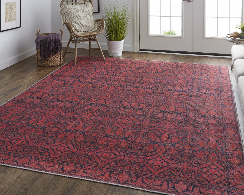 9 x 12 Red & Black Floral Power Loom Rug