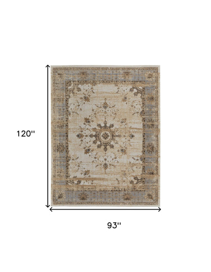 8 x 10 Tan Brown & Gray Power Loom Distressed Rug