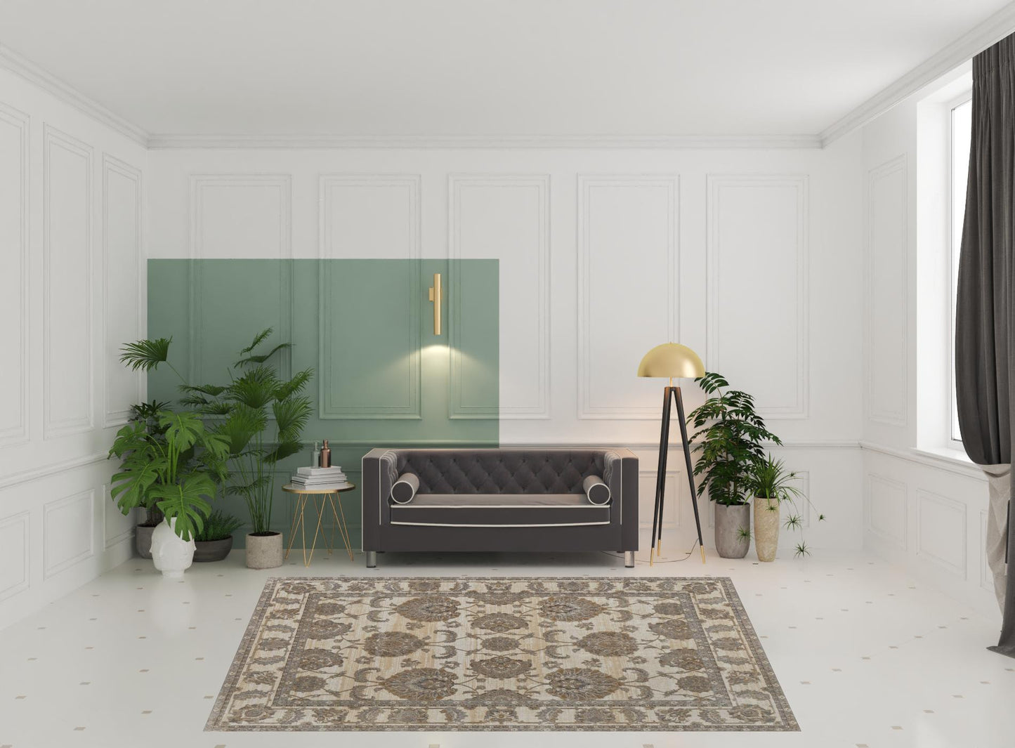 8 x 10 Tan Ivory & Brown Power Loom Rug