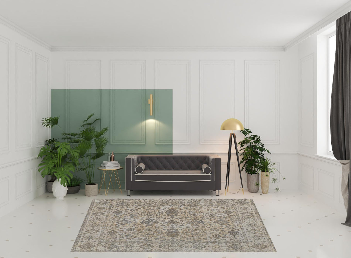 8 x 10 Ivory Tan & Gray Power Loom Rug