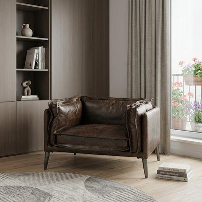 Brown & Black Top Grain Leather Chair and a Half