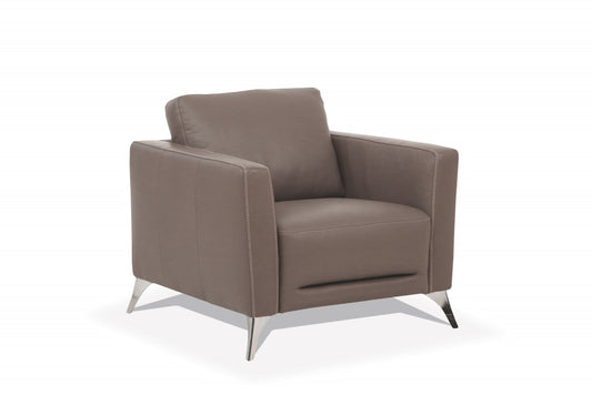 Taupe Genuine Leather Arm Chair