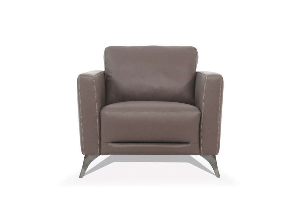 Taupe Genuine Leather Arm Chair