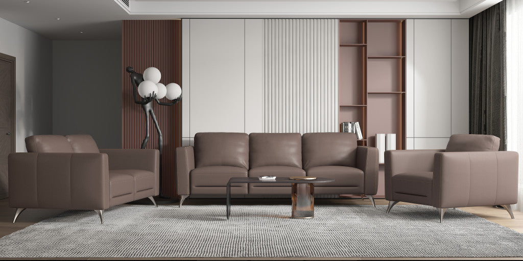 Taupe Genuine Leather Arm Chair