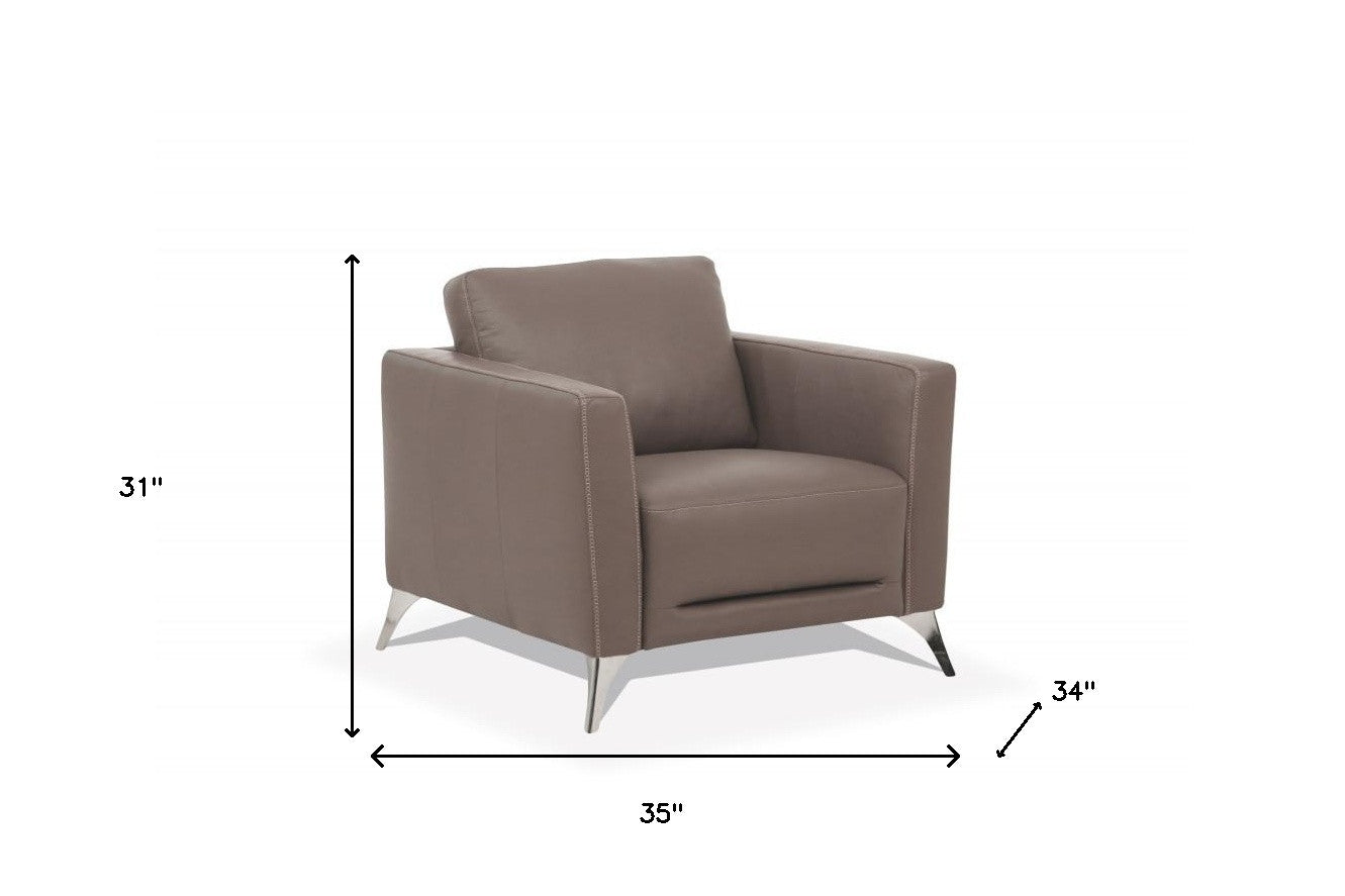 Taupe Genuine Leather Arm Chair
