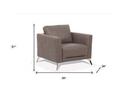 Taupe Genuine Leather Arm Chair