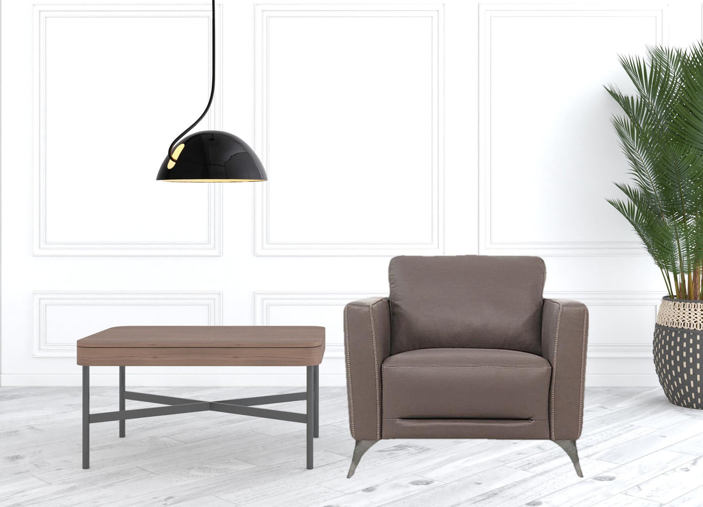 Taupe Genuine Leather Arm Chair