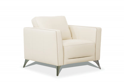 Cream Genuine Leather Arm Chair