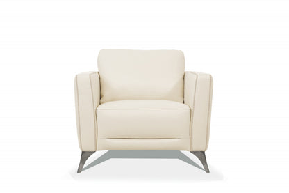 Cream Genuine Leather Arm Chair