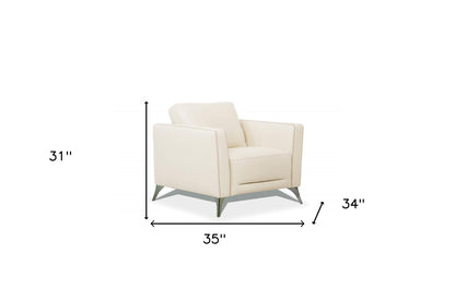 Cream Genuine Leather Arm Chair