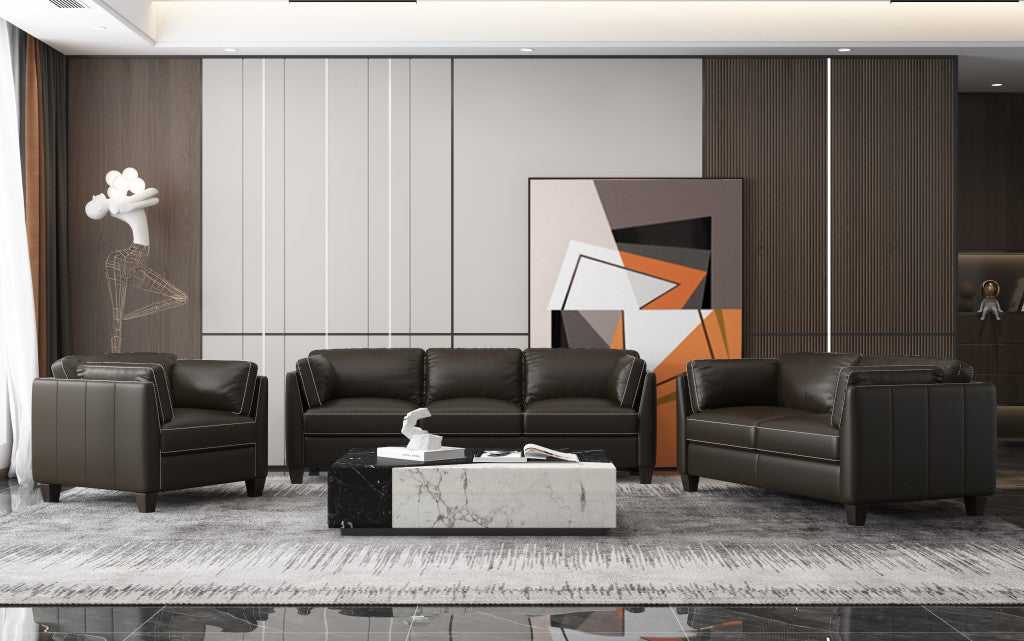 Chocolate & Black Genuine Leather Arm Chair