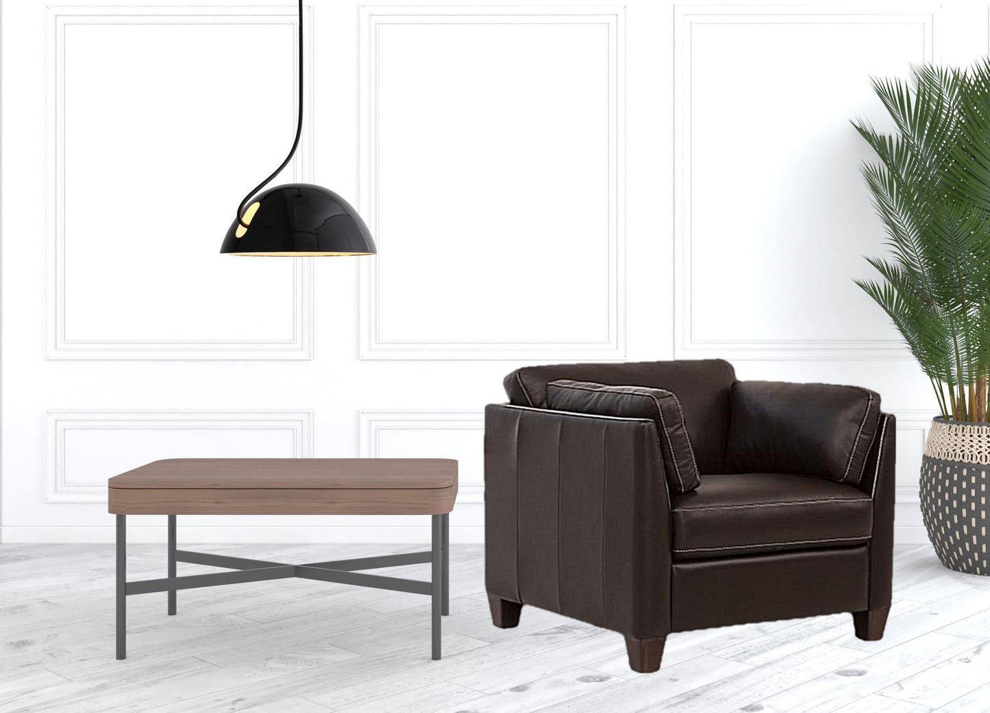 Chocolate & Black Genuine Leather Arm Chair