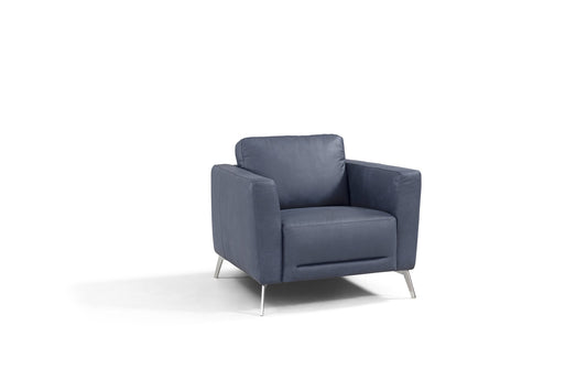 Blue & Silver Genuine Leather Arm Chair