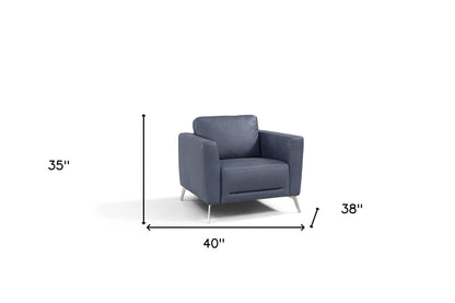 Blue & Silver Genuine Leather Arm Chair