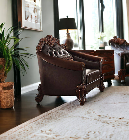 Dark Brown Faux Leather Chesterfield Chair