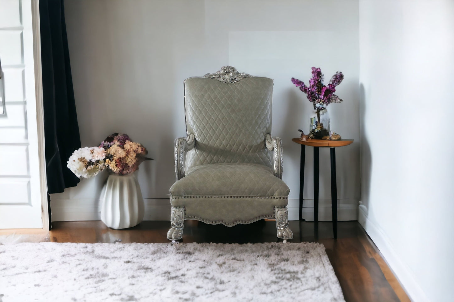 Bone Faux Leather Arm Chair