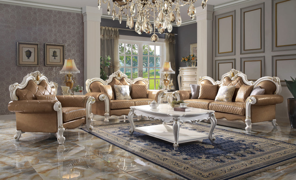 Beige & Pearl Faux Leather Arm Chair