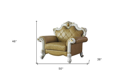 Beige & Pearl Faux Leather Arm Chair