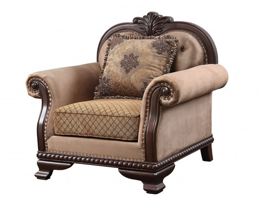 Tan & Espresso Fabric Arm Chair