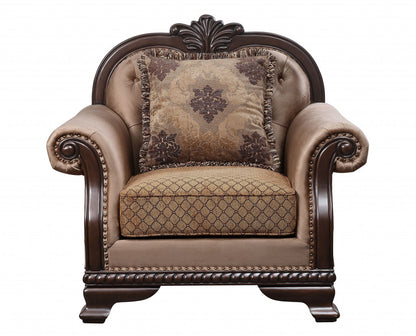 Tan & Espresso Fabric Arm Chair