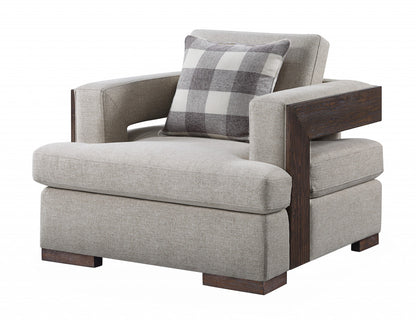 Light Gray & Brown Fabric Arm Chair