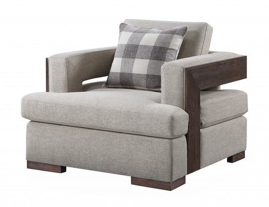 Light Gray & Brown Fabric Arm Chair