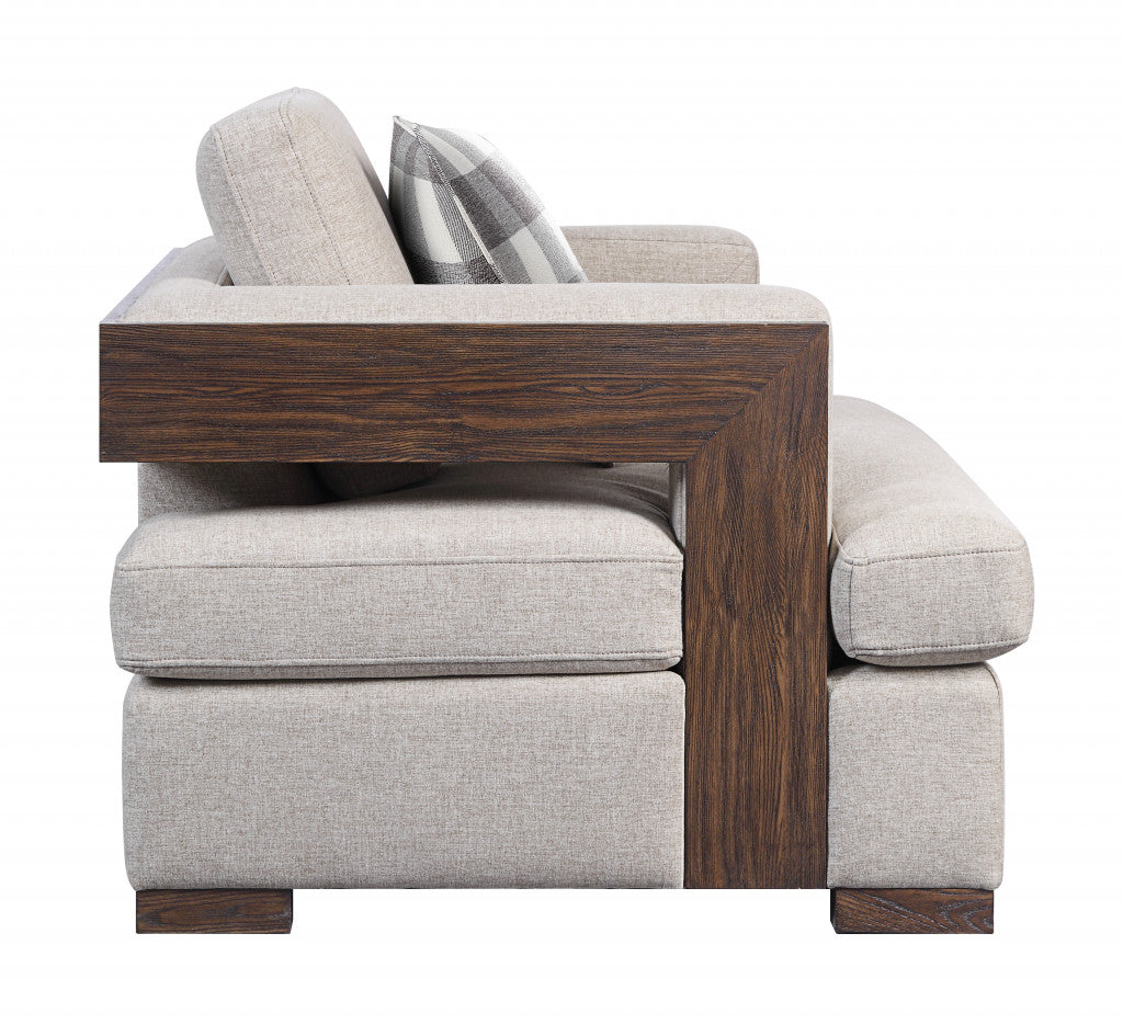 Light Gray & Brown Fabric Arm Chair