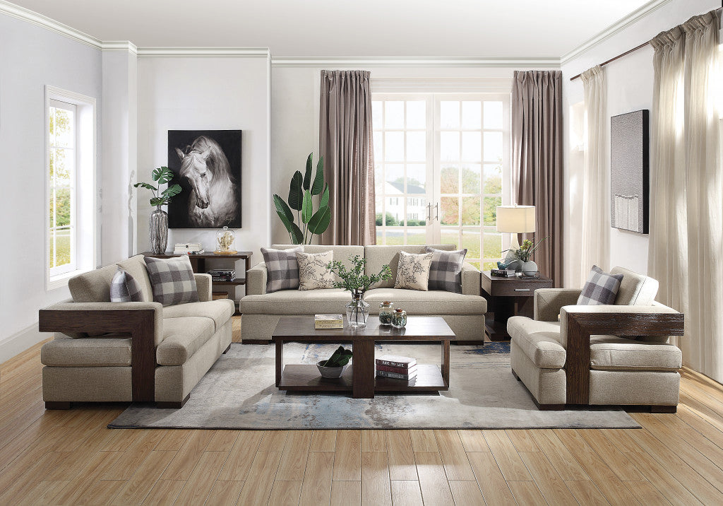 Light Gray & Brown Fabric Arm Chair