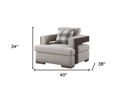Light Gray & Brown Fabric Arm Chair