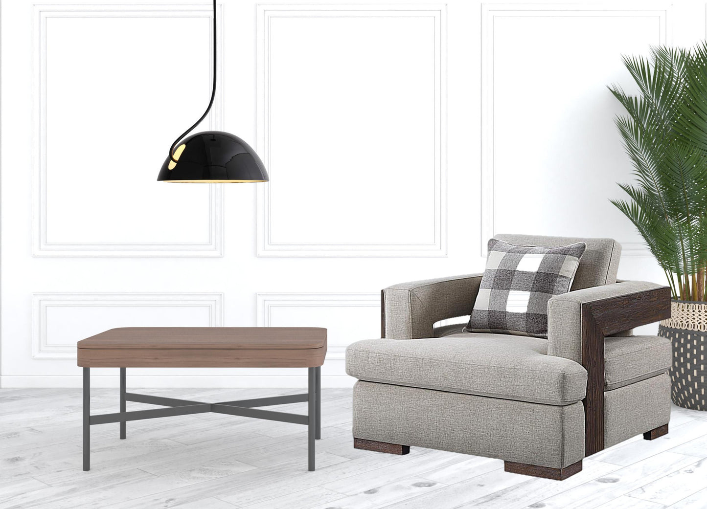 Light Gray & Brown Fabric Arm Chair