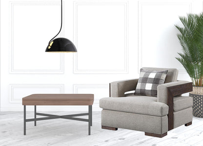 Light Gray & Brown Fabric Arm Chair