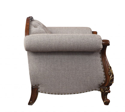 Beige & Brown Fabric Floral Arm Chair