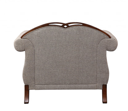 Beige & Brown Fabric Floral Arm Chair