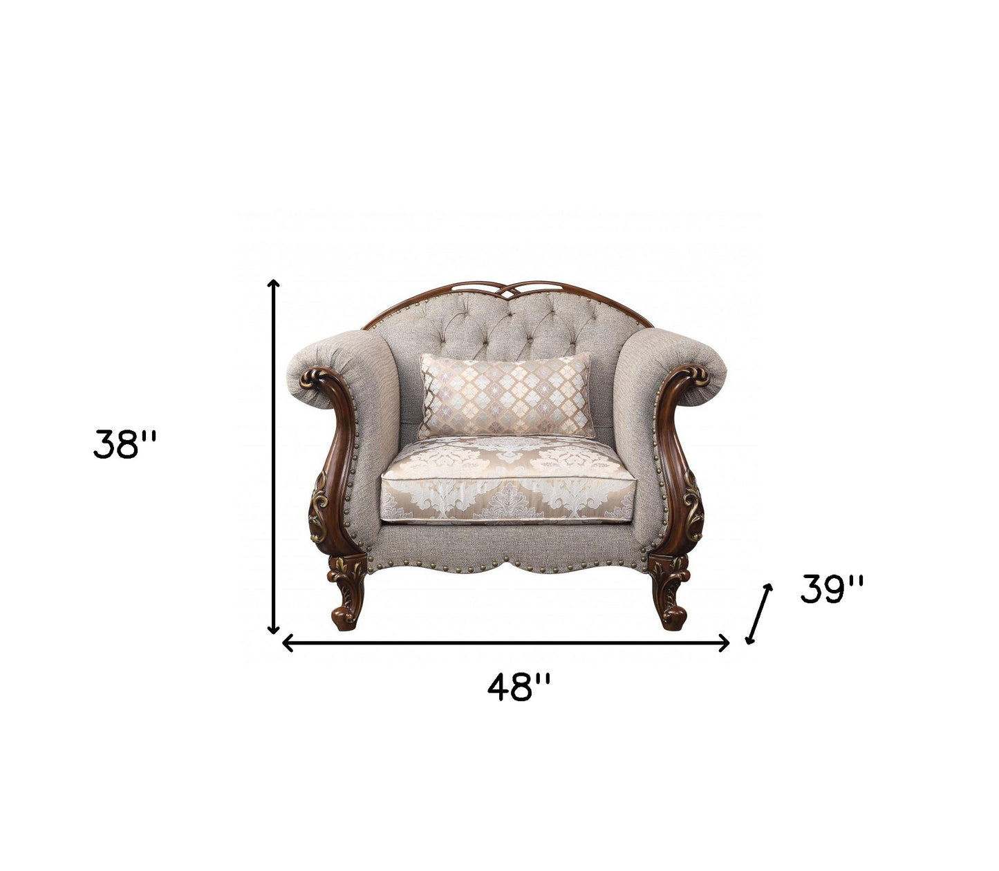 Beige & Brown Fabric Floral Arm Chair