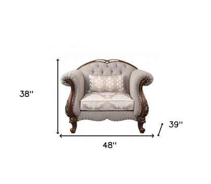 Beige & Brown Fabric Floral Arm Chair