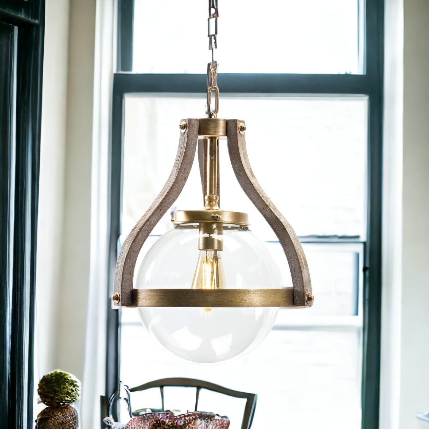 Gold Unique Statement Wood Ceiling Light