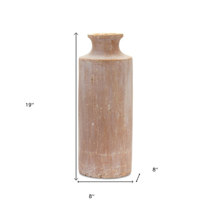 Beige Terracotta Cylinder Floor Vase