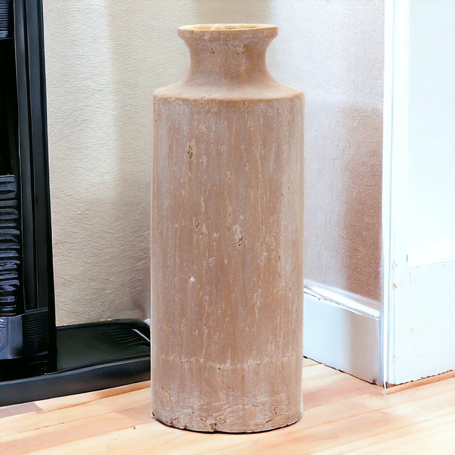 Beige Terracotta Cylinder Floor Vase