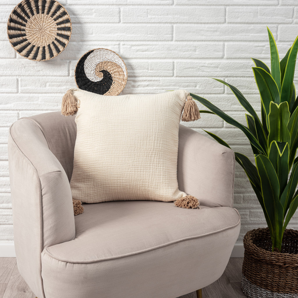 Light Beige & Dark Beige 100% Cotton Pillow